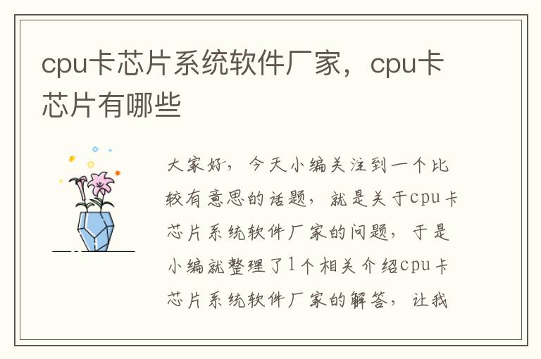 cpu卡芯片系统软件厂家，cpu卡芯片有哪些