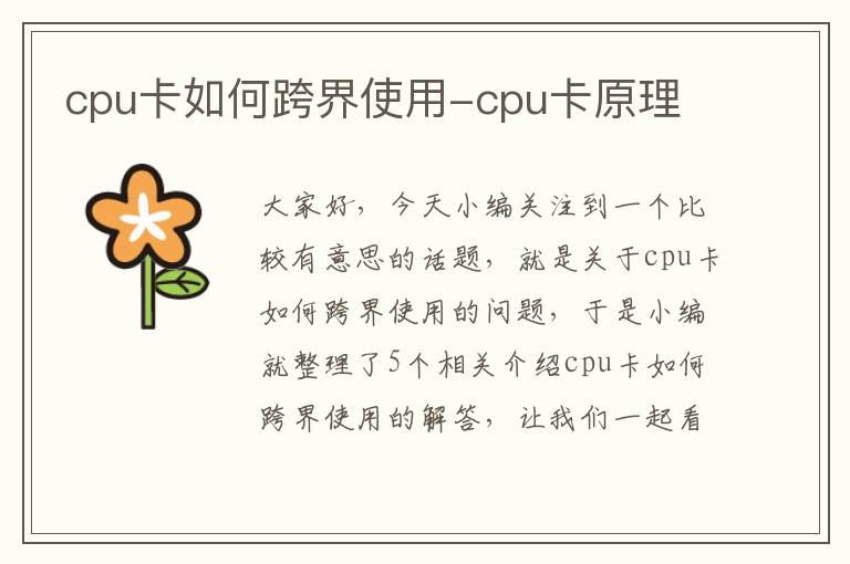 cpu卡如何跨界使用-cpu卡原理