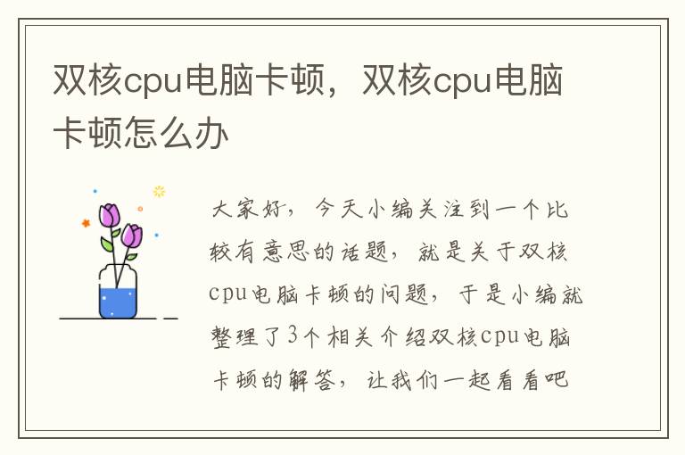 双核cpu电脑卡顿，双核cpu电脑卡顿怎么办