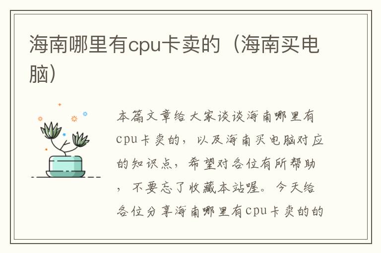 海南哪里有cpu卡卖的（海南买电脑）