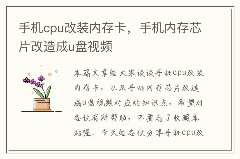 手机cpu改装内存卡，手机内存芯片改造成u盘视频