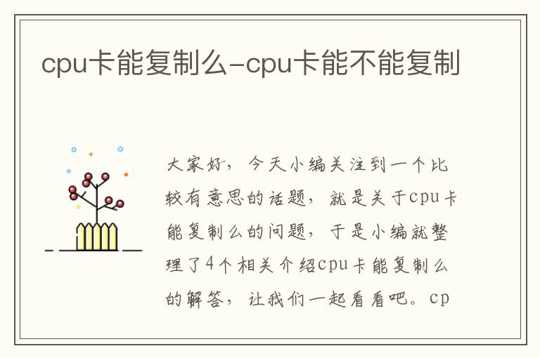 cpu卡能复制么-cpu卡能不能复制