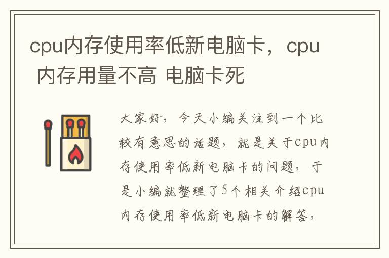 cpu内存使用率低新电脑卡，cpu 内存用量不高 电脑卡死