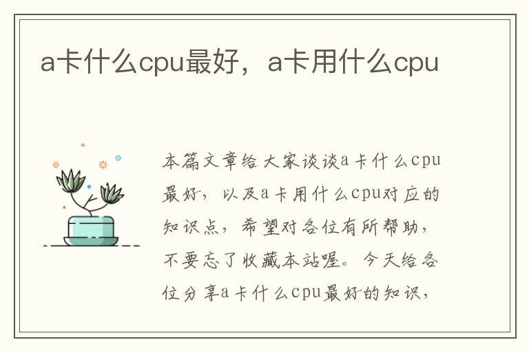 a卡什么cpu最好，a卡用什么cpu