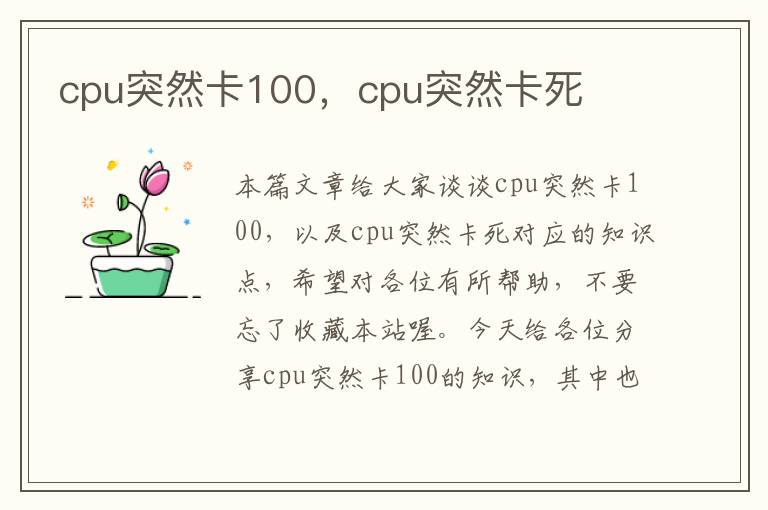 cpu突然卡100，cpu突然卡死